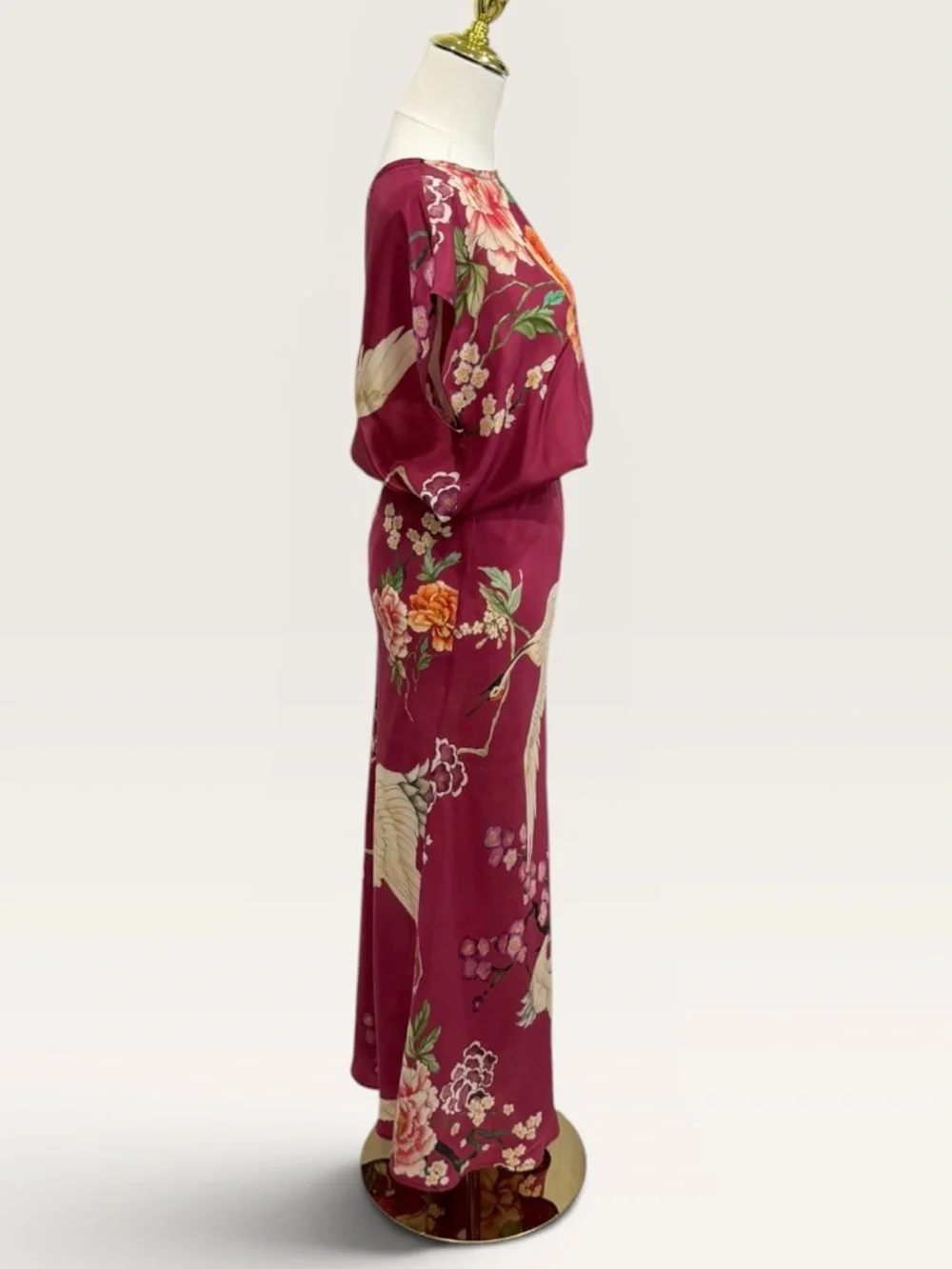 Bryn Walker NWT XXS Burgundy Silk Crane Floral Print Skirt & Top Set $360